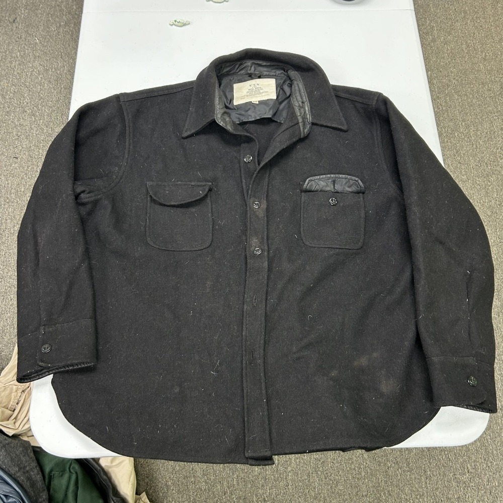 USN CPO Wool Shirt Jacket Mens XXL Black Military Button Up Heavyweight Utility